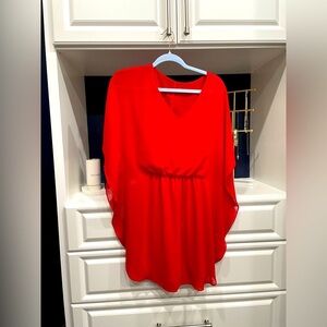 Express Red V-Neck Tunic with Elastic Waist